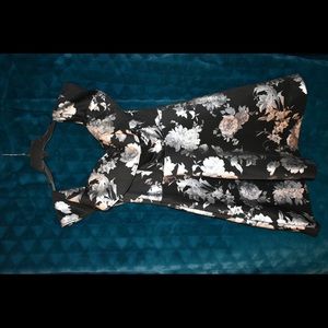 Off-shoulder Black Dress with Silver flowers